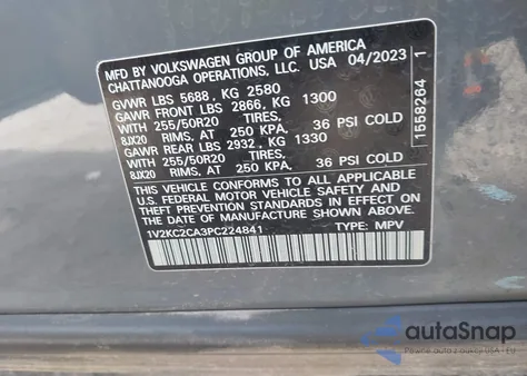 2023 Volkswagen Atlas Cross Sport 2.0T Se W/Technology from USA, damaged, VIN 1V2KC2CA3PC224841